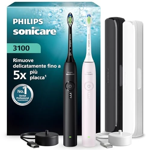 Philips Sonicare Series 3000 Elektrische Zahnbürste – Schallzahnbürste, Drucksensor, 3 Intensitäten, EasyStart, SmarTimer, 14 Tage Laufzeit, Reiseetui, Schwarz & Rosa, 2er, HX4072/42, [Neu]
