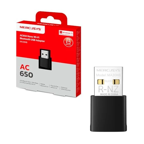 Oferta limitada: MERCUSYS MA20NB - Adaptador USB Wi-Fi Dual Band AC650 + Bluetooth 5.0 Nano para PC y Portátil – Velocidad 433 Mbps (5 GHz) + 200 Mbps (2.4 GHz), WPA3, Plug & Play – Compatible Windows 10/11 de 8.99 € a 8.99 € (ahorro 0.00%)