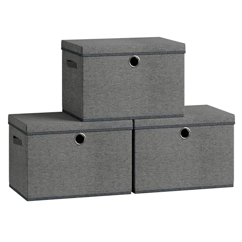 Offerta a tempo: SONGMICS Scatole Portaoggetti con Coperchio, Set di 3 Contenitori in Tessuto, Pannelli Interni in PP Inodori, Pieghevoli e Impilabili, Maniglie, 43 x 30 x 30 cm, Grigio Ardesia RFB545GN01 - 46% da 34.99 € a 18.99 €