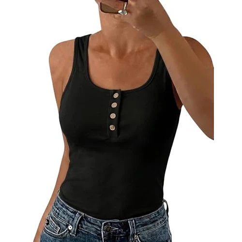 Offerta a tempo: PASUDA Canotta Donna Estive Tops Canottiera Senza Maniche Casual Girocollo Tank Top Eleganti Sexy Slim Fit Maglietta Basic (Nero, M) - 0.00% da 12.99 € a 12.99 €