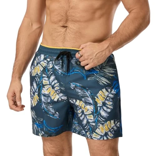 Offerta a tempo: AMZSPORT Costumi da Bagno Uomo Costume Mare Impermeabili Pantaloncini Piscina Beach con Fodera in Mesh e Tasche, Palma Verde Scuro L - 16.68% da 23.98 € a 19.98 €