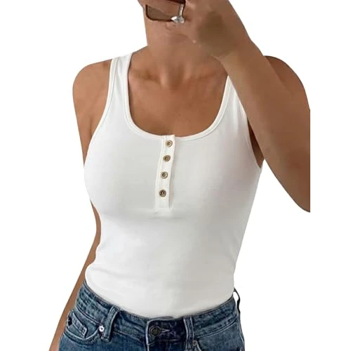 Offerta a tempo: PASUDA Canotta Donna Estive Tops Canottiera Senza Maniche Casual Girocollo Tank Top Eleganti Sexy Slim Fit Maglietta Basic (Bianco, M) - 5.11% da 6.85 € a 6.50 €