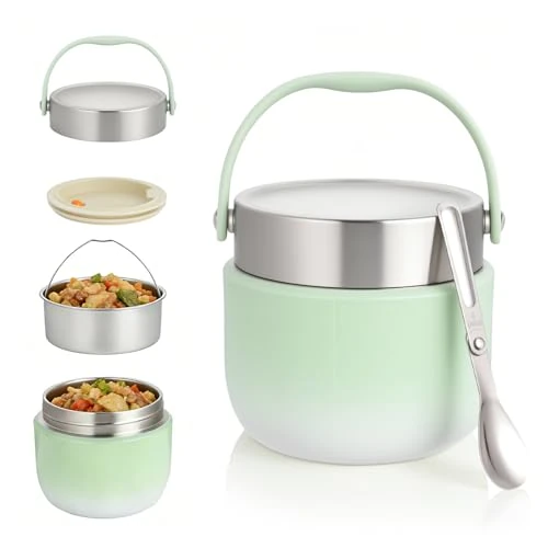 Offerta a tempo: OTraki Termos per Alimenti 1200ml Contenitore Portapranzo Termico Cibo Caldi con Cucchiaio Pieghevole, Thermos Pappa Acciaio Inossidabile per Conservare Porridge, Zuppa, Frutta e Pranzi (Verde) - 0.00% da 20.99 € a 20.99 €