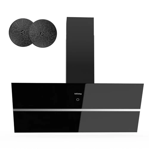 Offerta a tempo: IsEasy Cappa Aspirante 90 cm, Cappa Cucina 90 cm con 578 m³/h Forte Potenza di Aspirazione, Scarico/Ricircolo, 4 Livelli di Regolazione, Ritardo 1-9 Minuti, 58 dB, Nero, Efficienza A++ - 15% da 199.99 € a 169.97 €