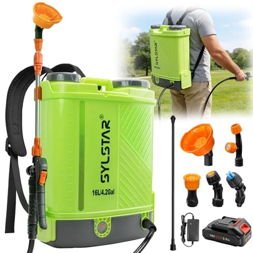 Offerta a tempo: SYLSTAR Pompa Irroratrice a Batteria 16L, 7Bar Potente Pompa a Spalla a Batteria Compatibile con Makita 18V Batterie, Spruzzatore Elettrico Velocità Regolabile,5 Ugelli (Caricabatterie Incluso) - 0.00% da 138.99 € a 138.99 €