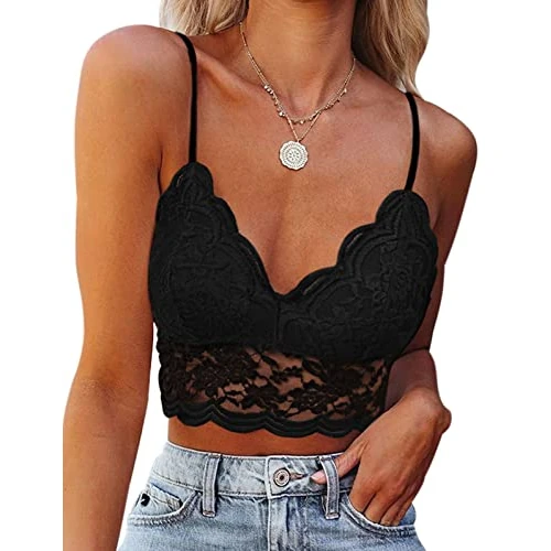 Offerta a tempo: PASUDA Canotta Donna Estiva Canottiera Scollo a V in Pizzo Sexy Crop Top Spalline Sottili Regolabile Camisole Elasticizzata Senza Maniche Canotte(Nero,L) - 65% da 16.99 € a 5.98 €