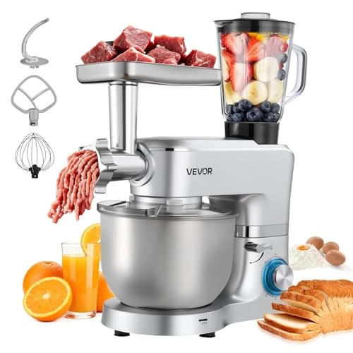 Tijdelijke aanbieding: VEVOR Multifunctionele elektrische keukenmachine, 1500 W, 6 l roestvrijstalen kom en 1,5 l mengkom, met 6 snelheden + P, kneedhaak, garde en plat van 115.90 € naar 115.90 € (0.00% korting)