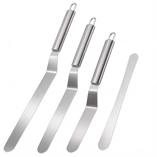 Oderra Set di 4 Spatole per Dolci in Acciaio Inossidabile, Spatole Angolate Professionali per Torte, Crostate, Cupcake e Impasto - Spatola Cucina, Utensili e Accessori per Pasticceria