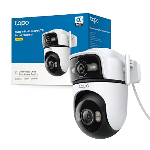 Tapo C545D - Cámara de Seguridad Exterior Wi‑Fi 2K Dual Lente Pan/Tilt con Seguimiento Inteligente, visión Nocturna a Color, detección IA de Personas/Mascotas/vehículos y Audio bidireccional