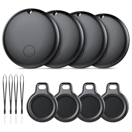 Ajbig Android Smart Tag, Traceur tag con Google's Find Hub (Solo Android), IP68 Impermeabile, Bluetooth Localizzatore con Custodia Protettiva, Trova Oggetti per Chiavi/Bagagli/Portafogli, 4 Nero