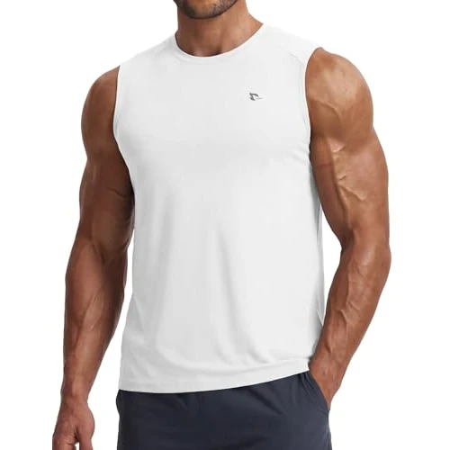 Offerta a tempo: baleaf Canottiera da uomo senza maniche, UPF 50+, ad asciugatura rapida, con scollo rotondo, per palestra, sport, casual, da pioggia, bianco, L - 0.00% da 4.99 € a 4.99 €