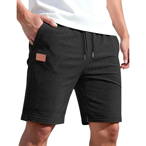 Offre limitée : TARAINYA Gaufré Short Homme Coton Stretch Cordon de Serrage été Casual Shorts Court Homme avec Poches Noir L de 29.98 € à 29.98 € (0.00% de remise)
