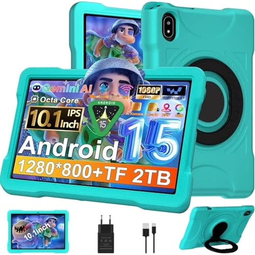 Offerta a tempo: Tablet da 10 pollici Android 15 con 30 GB RAM+TF 2 TB, Octa-Core 2.0 GHz/GMS, Gemini AI/Widevine L1,WiFi 6/Bluetooth 5.0,5 MP+8 MP,1280 x 800,Tablet Touch con EVA Caso anticaduta+360° Supporto - 67% da 299.99 € a 99.99 €