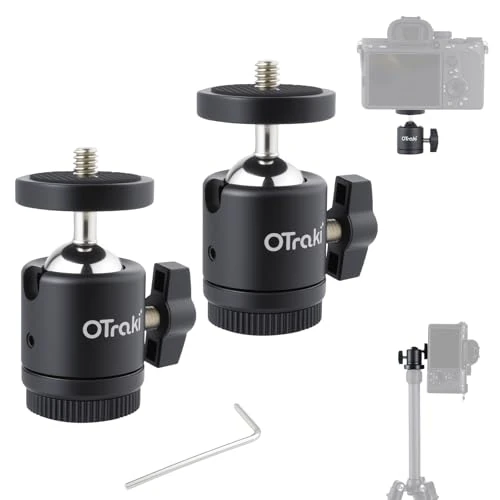 Offerta a tempo: OTraki 2 Pezzi Mini Testa a Sfera Ruotabile di 360 Gradi Testa a Sfera per Treppiede con Adattatore per Attacco Slitta da 1/4'', Tripod Ball Head per Fotocamere DSLR, Treppiedi, Monopiede, Monitor - 0.00% da 11.99 € a 11.99 €