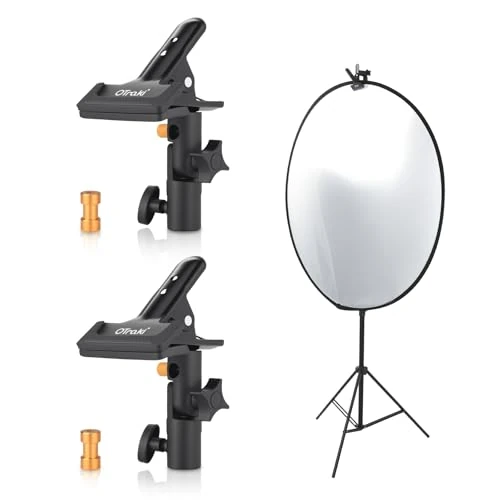 Zeitlich begrenztes Angebot: OTraki 2 Stück Reflektorklemme aus Aluminium, E-Mount Profi Klemme mit 7,5 cm Klemmweite, Klemmhalter für Lichtstativ mit 1/4''-3/8'' Adapter, Schwere Halterung für Fotostudio Hintergrund Reflektor von 17.99 € auf 17.99 € (0.0
