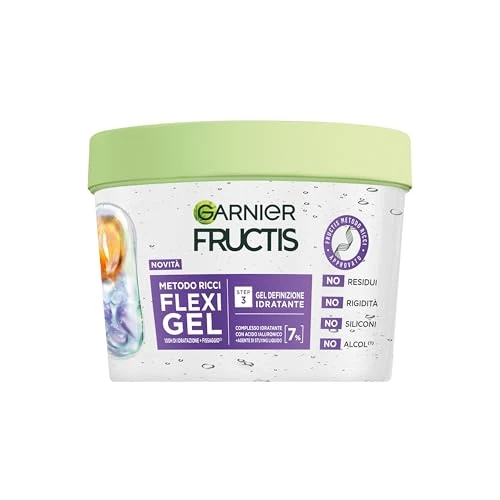 Offerta a tempo: Garnier Fructis Metodo Ricci Flexi Gel, Per Onde, Boccoli e Ricci, Idratazione e Definizione, Senza Residui Sui Capelli, Con Acido Ialuronico e Agente di Styling Liquido, 370 ml - 30% da 6.99 € a 4.89 €