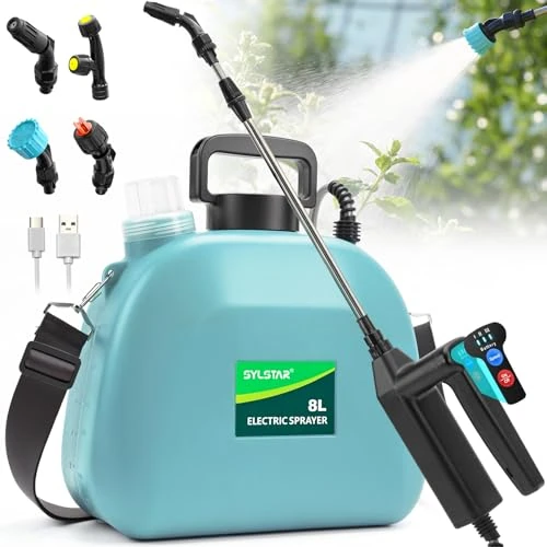 Offerta a tempo: SYLSTAR Pompa Irroratrice a Batteria 8L, 3 Velocità Pompa a Spalla a Batteria con Indicatore, 7.4V Atomizzatore Potente, 4 Ugelli Regolabili Spruzzatore Elettrico per Giardino Cortile Prato - 12% da 64.99 € a 56.99 €