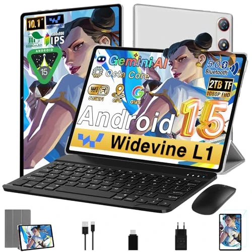 Tablet 10 Zoll Android 15 | 30 GB RAM + 64 GB ROM ( TF/2 TB ) | 5G WiFi 6 | Octa-Core | 5 MP + 8 MP | GMS| 1280 x 800 FHD | Dual-Kamera | Bluetooth 5.0| 2026 Newest Tablet 2 in 1 mit Tastatur und Maus