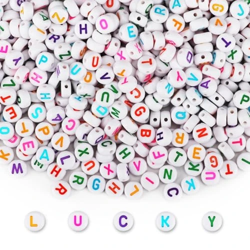 Offre limitée : SUTOUG 1000 pièces de perles alphabétiques à enfiler, perles alphabétiques rondes en acrylique 4 x 7 mm pour la fabrication artisanale de bijoux, bracelets, colliers et ornements - Blanc de 9.77 € à 9.77 € (0.00% de remise)