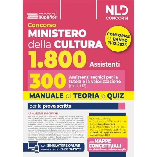 Concorso Ministero della Cultura 1800 posti. 300 assistenti tecnici per la tutela e la valorizzazione del patrimonio culturale (Cod. 02). Manuale di Teoria e quiz