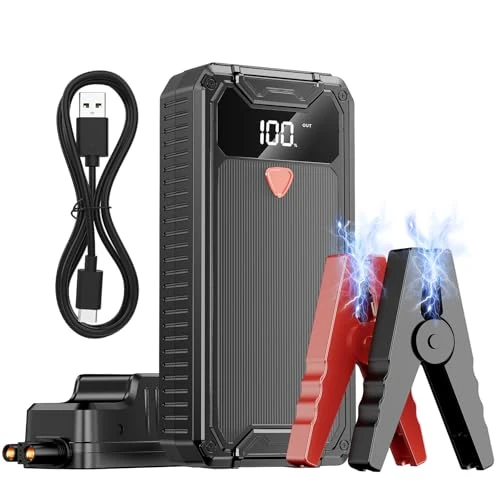 Starthulp voor auto-accu, 4000 A, 26800 mAh, noodstarthulp voor auto, booster en motorfiets (tot 10 l benzine en 8 l diesel), jumpstart met led-display, USB-zaklamp, jumpstarter, powerbank, jumpbox