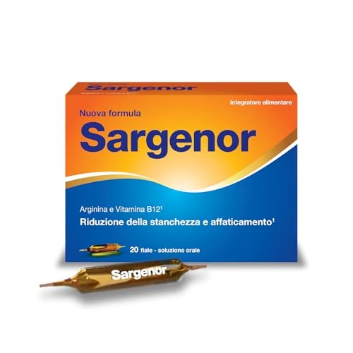 Offerta a tempo: Sargenor, Integratore Alimentare con Arginina e Vitamina B12, Utile in Caso di Stanchezza Fisica e Mentale, Confezione da 20 Fiale - 36% da 16.20 € a 10.32 €