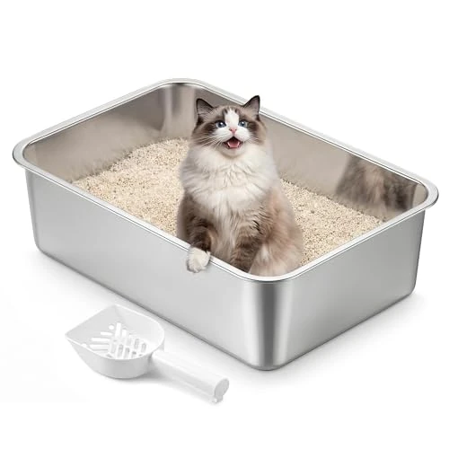 Oferta limitada: Feandrea Bandeja Sanitaria para Gatos de Acero Inoxidable, Arenero Abierto con Pala, 50 x 35 x 15 cm, para Gatos Medianos y Grandes, Plateado PPT016E101 de 31.99 € a 31.99 € (ahorro 0.0%)