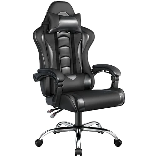 Offerta a tempo: Yaheetech Sedia Gaming Ergonomica Massaggiante Reclinabile con Poggiatesta e Supporto Lombare Braccioli Imbottiti in Finta Pelle, Poltrona Gamer da Scrivania con Ruote Girevole Nero - 29% da 119.99 € a 85.49 €