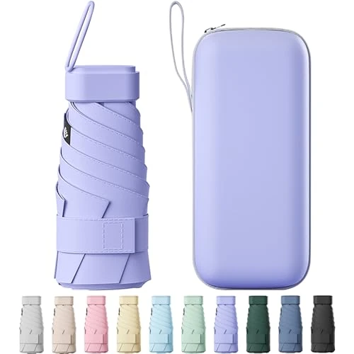 Offre limitée : Betrynidil Parapluie Pliable Mini de Poche pour Voyage - Compact, Léger, Portable - Parapluie Anti-UV avec Boucle - Pour Femmes et Hommes (Violet) de 12.99 € à 7.99 € (38% de remise)