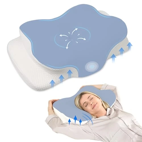 Oferta limitada: MULISOFT Almohada Cervicales y Cuello, Almohada Cervical de Espuma Viscoelástica, Almohadas Ergonómico para Dormir de Lado y Boca Arriba, Forro Extraíble y Lavable, 67x36x11.5/14.5 cm, P-104 Azul de 59.99 € a 45.99 € (ahorro 23%)