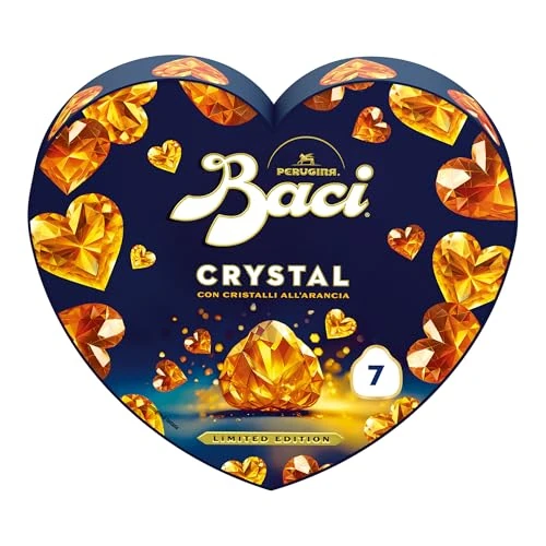 BACI PERUGINA Crystal Cioccolatini Fondenti all'Arancia ripieni al Gianduia, Scatola Cuore San Valentino 87,5g