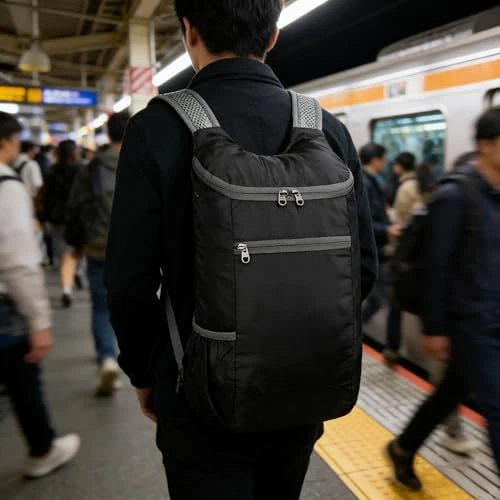 Offerta a tempo: Zaino leggero da escursionismo, impermeabile, da campeggio, pieghevole, ultraleggero, per viaggi, aereo, piccolo zaino da trekking per adulti, nero - 0.00% da 4.20 € a 4.20 €