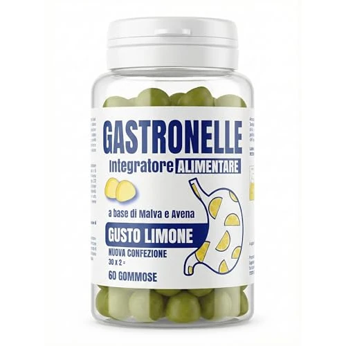 GASTRONELLE Integratore Alimentare - 60 Gommose Gusto Limone - Malva e Avena per Gastrite e Reflusso