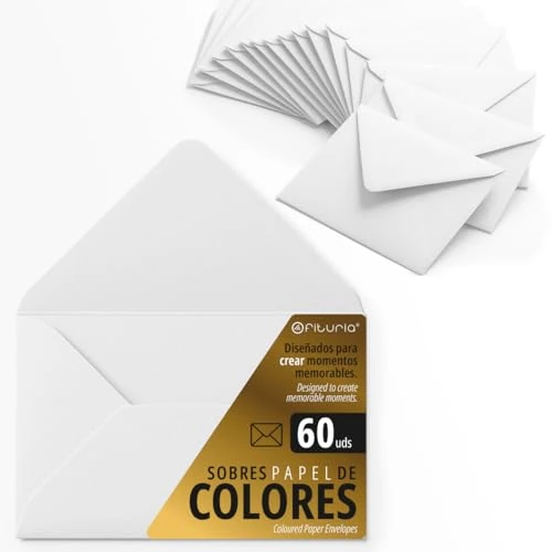 Oferta limitada: Sobres Papel, Sobres Pequeños de Colores, Ideales para Regalo, Cartas, Tarjetas de Colores, Tamaño 90x140mm, Diseñados para Sorprender y Crear Momentos Especiales - Ofituria (Blanco, 60uds) de 16.95 € a 14.11 € (ahorro 17%)