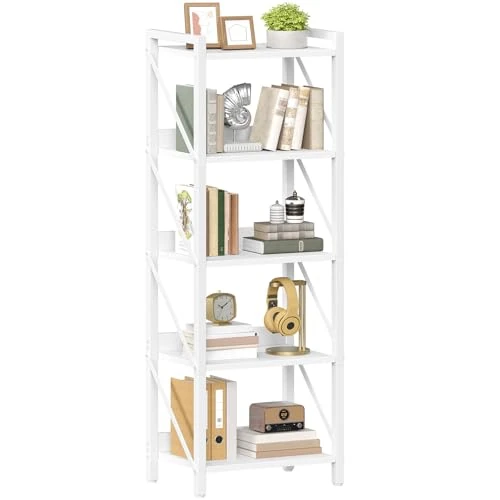 Offerta a tempo: HOOBRO Scaffale a 5 Ripiani in Stile Moderno, Libreria Angolare, Scaffale a Scala, con Struttura in Metallo, per Soggiorno, Camera, Ufficio, Cucina o Ingresso, Bianco EWW73SJ01 - 39% da 65.99 € a 40.27 €