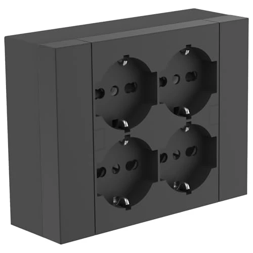 Electraline 22017 Multipresa da parete Quadra 4 Posti Universali, con scatola di supporto per installazioni superficiali, compatibile con tutte le scatole da incasso 3 posti (muratura o cartongesso)