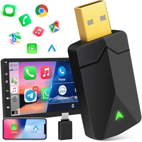Offerta a tempo: Adattatore Carplay Wireless & Android Auto Wireless 2 IN 1, Converte An-droid Auto/Carplay da cablato in Wire-less,Typ-C/USB Plug & Play Mini, Compatibile con iOS 10+ Android 11+ - 67% da 89.99 € a 29.99 €