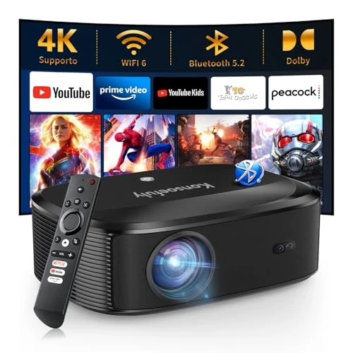 4K Beamer mit Wifi und Bluetooth - Konsoefuly Beamer mit integriertem NETFLIX/Prime Video/YouTube, Unterstützung für über 100.000 Apps, Beamer mit HDMI/USB/iOS/Android/Windows Kompatibilität