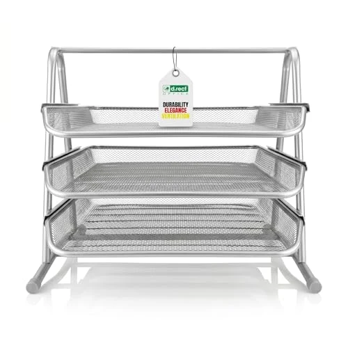 Zeitlich begrenztes Angebot: D.RECT KOMO Schreibtisch-Ablage mit 3 Fächern | Dokumentenablage für A4-Format | Stabile Metall-Mesh Briefablage mit Auszug | 350x297x275 mm, Silber von 18.99 € auf 18.99 € (0.00% Rabatt)