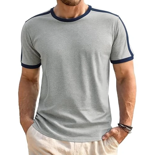 Offerta a tempo: Wayleb T-Shirt Girocollo Uomo Basic Maniche Corte Maglietta Uso Quotidiano, Grigio Chiaro M - 41% da 21.99 € a 12.99 €