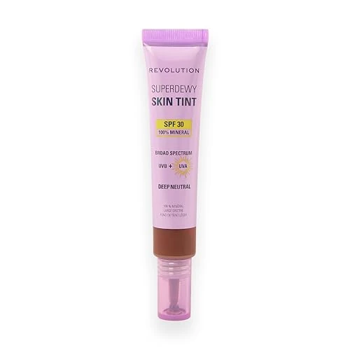 Offerta a tempo: Revolution Superdewy SPF30 Skin Tint, Skin Tint Leggero SPF 30 per Pelle Sensibile e a Tendenza Acneica, Coprenza Modulabile, Vegano, Deep Neutral, 28 ml - 35% da 14.99 € a 9.79 €