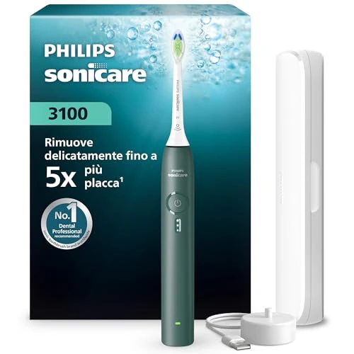 Philips Sonicare 3000 Series Elektrische Tandenborstel – Sonische Tandenborstel met Druksensor, 3 Intensiteiten, EasyStart, SmarTimer, 14 dagen Gebruiksduur, Reisetui, Bosgroen, HX4033/26, [Nieuw]