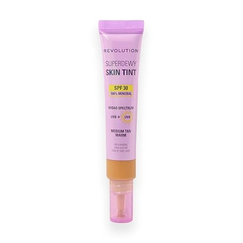 Offerta a tempo: Revolution Superdewy SPF30 Skin Tint, Skin Tint Leggero SPF 30 per Pelle Sensibile e a Tendenza Acneica, Coprenza Modulabile, Vegano, Medium Tan Warm, 28 ml - 62% da 14.99 € a 5.65 €