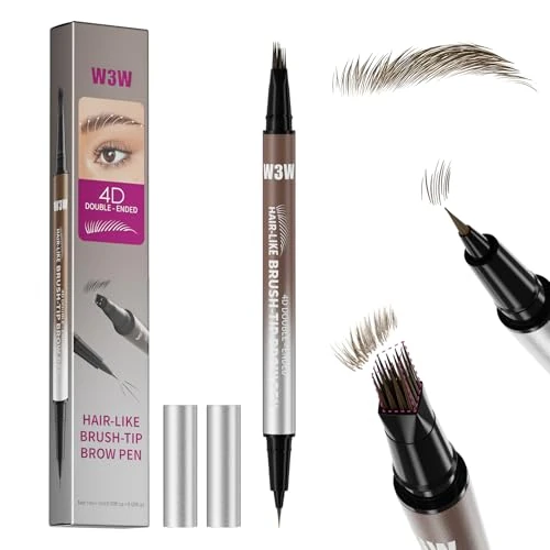 W3W 4D matita sopracciglia make up, penna sopracciglia effetto pelo,matita sopracciglia microblading,waterproof eyebrow pencil,4D Quadrato angolato + Ultra-Fine,03 Dark Brown(Marrone scuro)