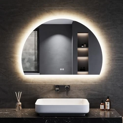 Offerta a tempo: SONNI Specchio da bagno con illuminazione semicircolare, 100 x 70 cm, specchio LED con interruttore touch e dimmerabile, anti-appannamento, 3 colori di luce regolabili, specchio da bagno con - 0.00% da 129.99 € a 129.99 €