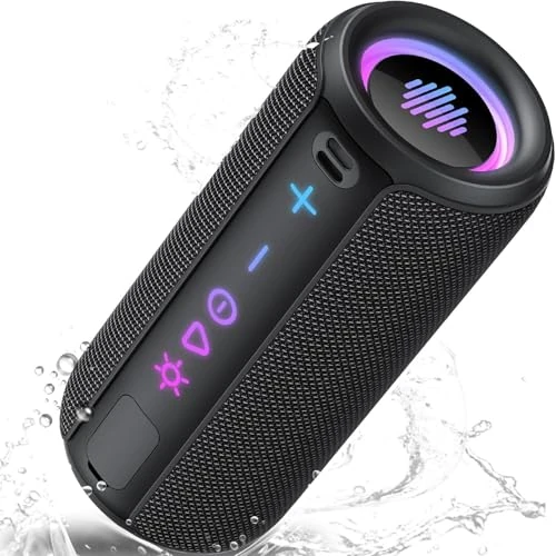 TIMU Bluetooth Lautsprecher mit Licht, Bluetooth 5.4 Musikbox, 30W Dual Lautsprecher, Dualen Bass-Treibern, 30 Std Akku, IPX7 wasserdicht, TWS Paarung, AUX, TF Karte, Geeignet Outdoor/Party/Reisen