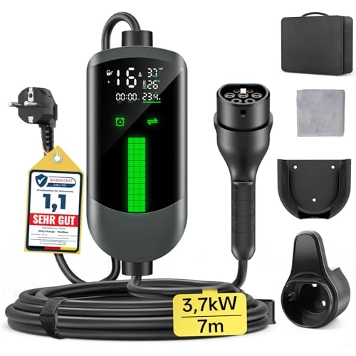 Offre limitée : WityCharge Chargeur Voiture Electrique 3,7kW - 7M/6-16A Cable Recharge Voiture Electrique avec Support Mural Sac, Chargeur Retardé, Numérique LCD, IP65, Compatible avec EVs(IEC 62196-2) & PHEVS de 171.41 € à 109.99 € (36% de remise)