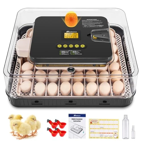 Sailnovo Incubadora Automática para 56 Huevos, Incubadora Huevos Gallina con Volteo Automático de Huevos, Control de Temperatura y Añadido Automático de Humedad, Gris