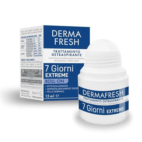 Offerta a tempo: Dermafresh 7 giorni Extreme, Trattamento Detraspirante, Roll On, 15 ml, per Pelle Normale, Regola la Sudorazione Intensa, Senza Alcol, Profumazione Fresca, Dermatologicamente Testato - 40% da 14.90 € a 8.89 €