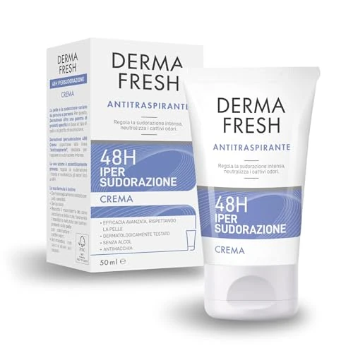 Offerta a tempo: Dermafresh Ipersudorazione Efficace 48H, Crema Antitraspirante 50 ml, Regola la Sudorazione Intensa, Senza Alcol, Antimacchia, Rispetta il Microbioma, Dermatologicamente Testato - 39% da 12.00 € a 7.30 €